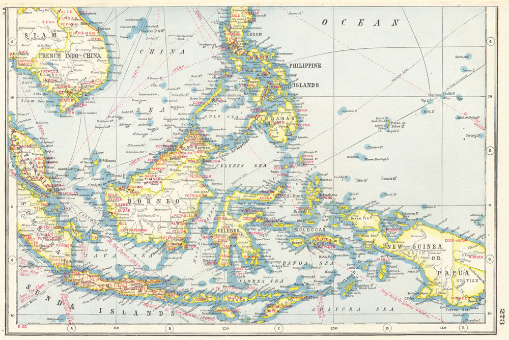 INDONESIA PHILIPPINES. South East Asia.Industrial showing key products 1920 map