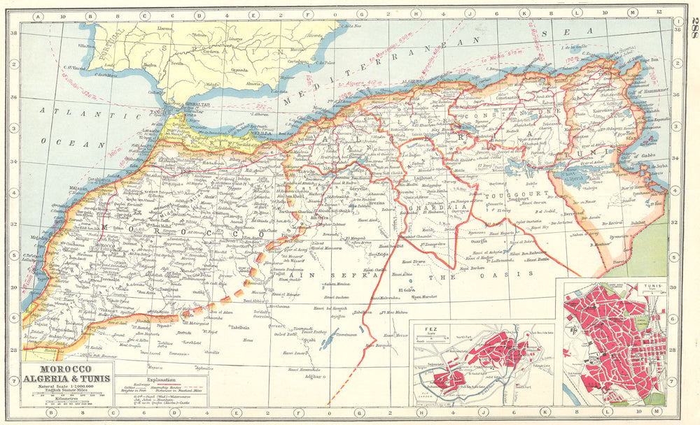 NORTH AFRICA. Morocco Algeria Tunisia. inset Fes Fez ;Tunis 1920 old map