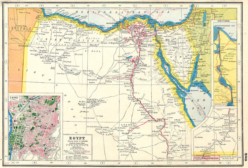 EGYPT. inset Cairo & Suez canal . HARMSWORTH 1920 old antique map plan chart