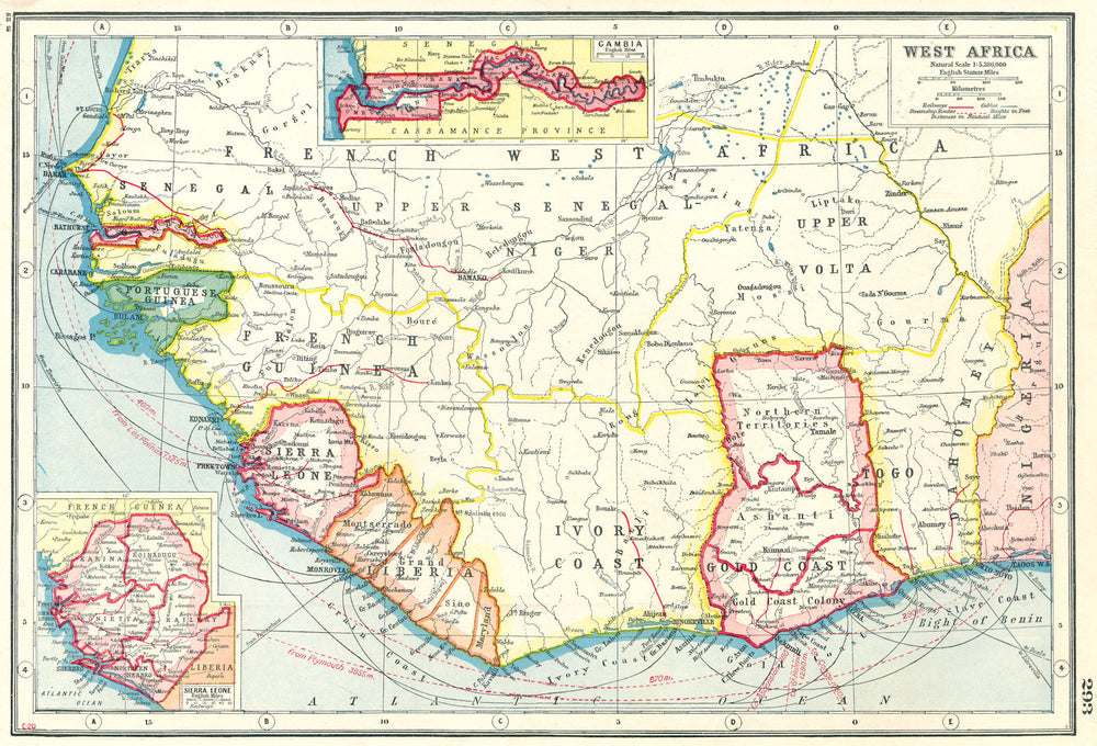 WEST AFRICA. French. Gold Coast Ghana. inset Gambia; Sierra Leone 1920 map