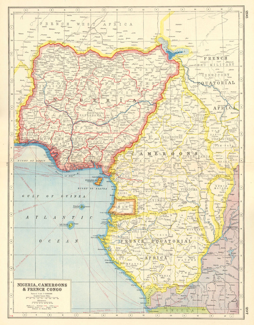GULF OF GUINEA. Nigeria Cameroon Muni French Equatorial Africa(Gabon) 1920 map