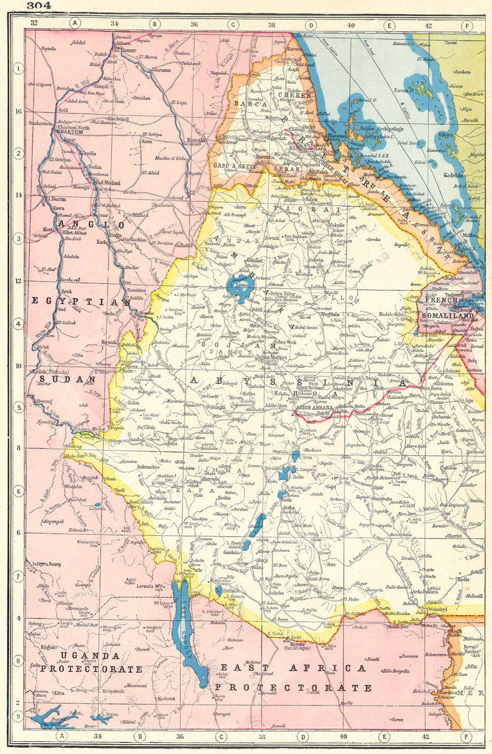 ETHIOPIA. Eritrea Abyssinia French Somaliland Djibouti. HARMSWORTH 1920 map