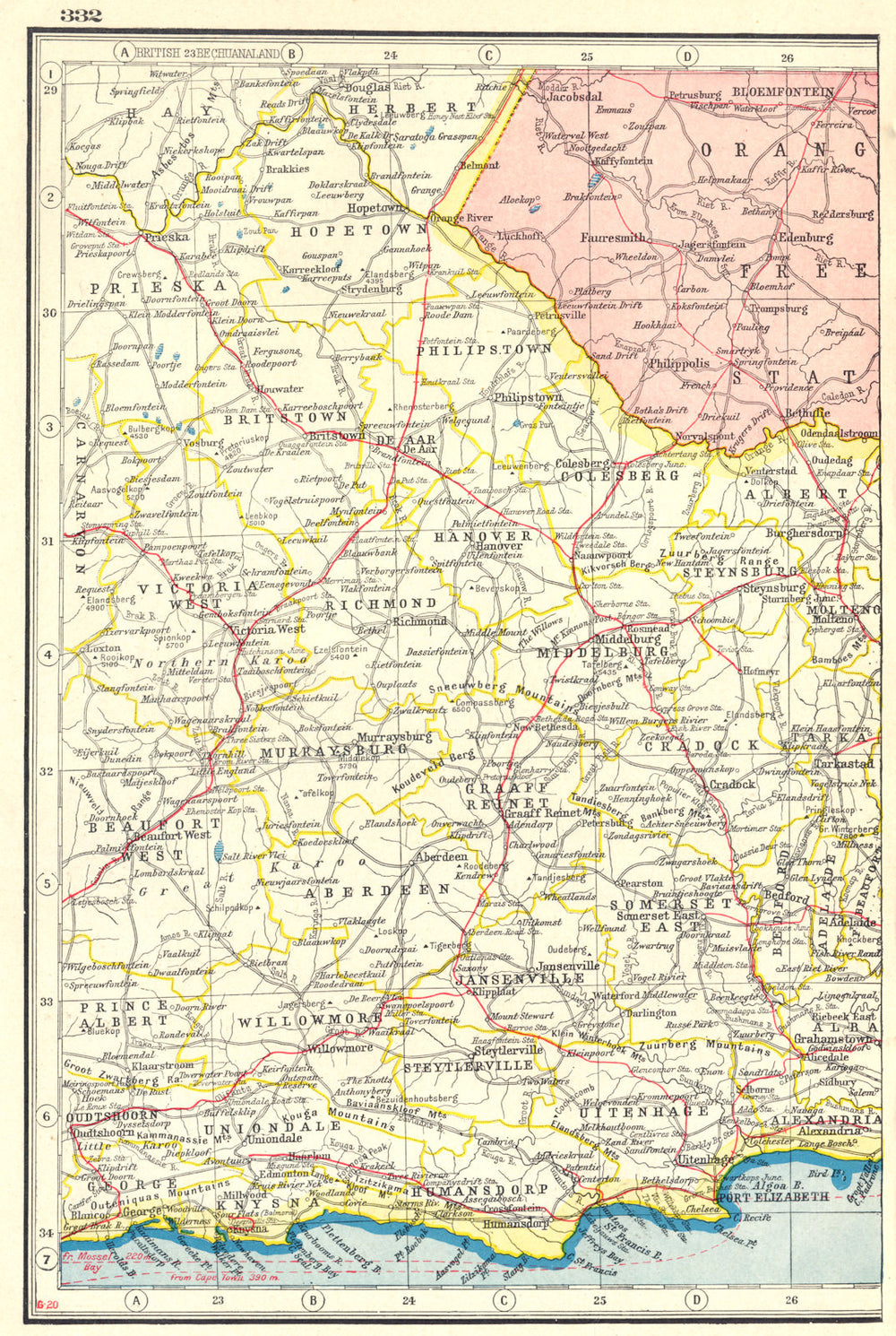 CAPE OF GOOD HOPE. Coast. South Africa. Railways. HARMSWORTH 1920 old map
