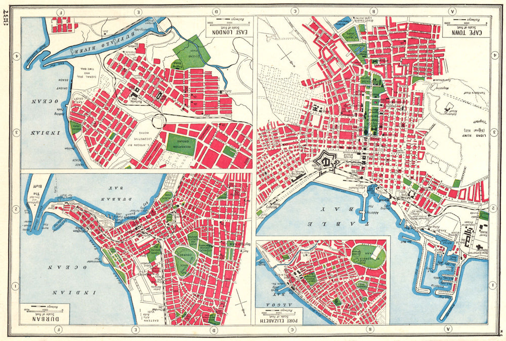 SOUTH AFRICAN PORTS. Port Elizabeth Durban Cape Town East London plans 1920 map