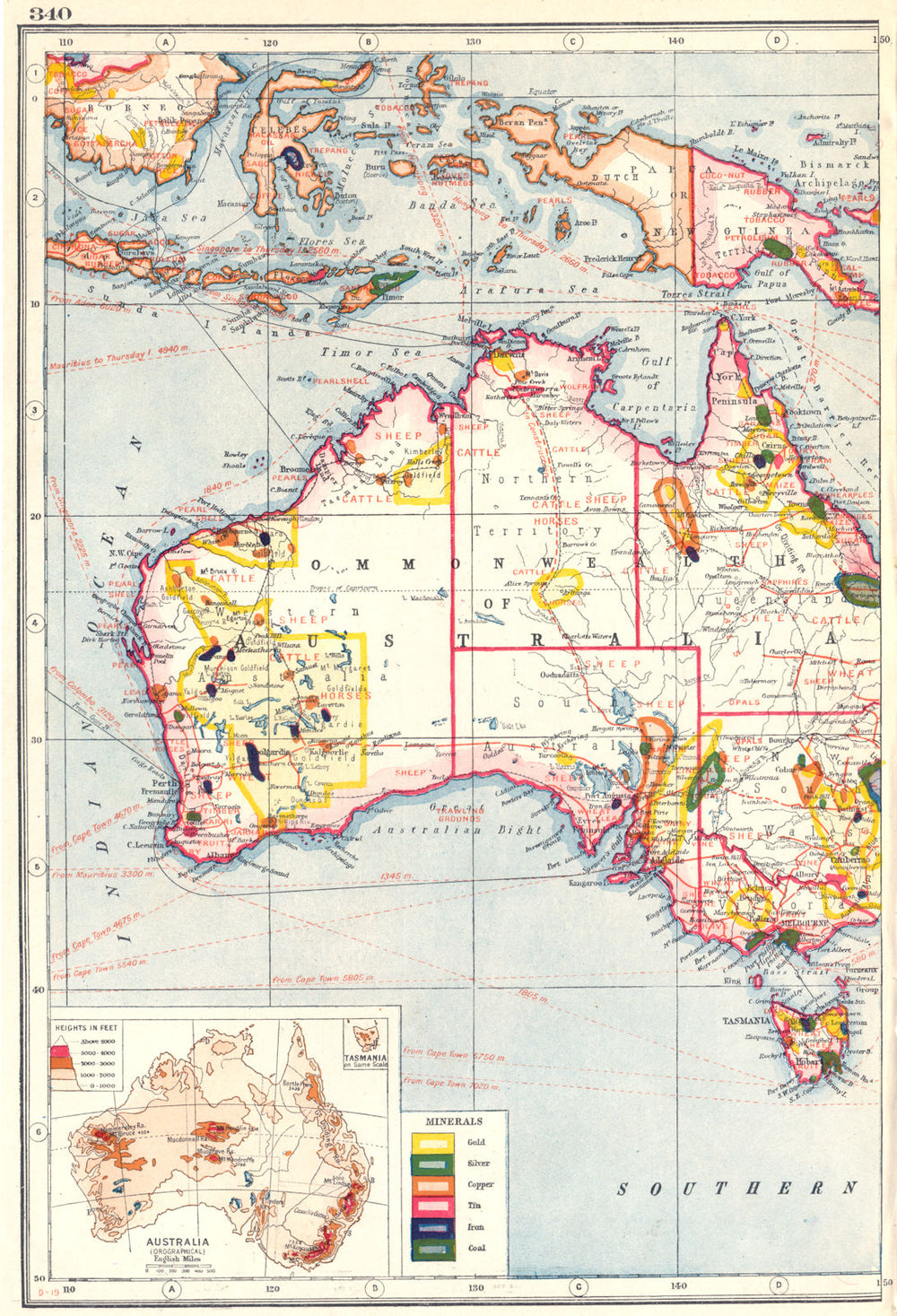 AUSTRALIA MINERALS & MINING.Goldfields Coal Copper Tin.Farm products 1920 map