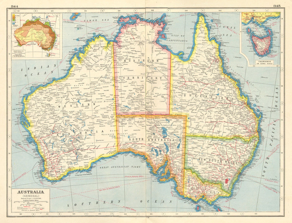 AUSTRALIA. Railways Steamship routes telegraph cables. Rainfall Temp 1920 map