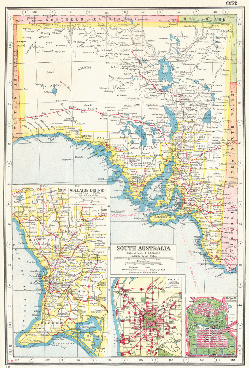 SOUTH AUSTRALIA.  Inset plans of Adelaide District environs & city 1920 map
