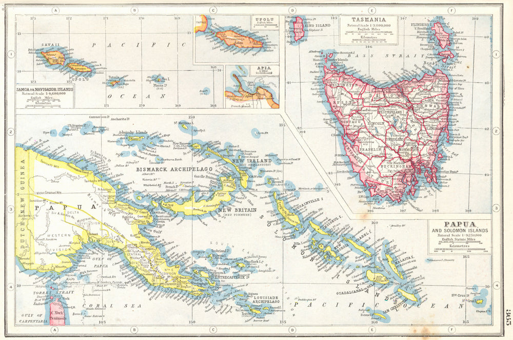 TASMANIA SAMOA PAPAU SOLOMON ISLANDS. Navigator islands Upolu Apia 1920 map
