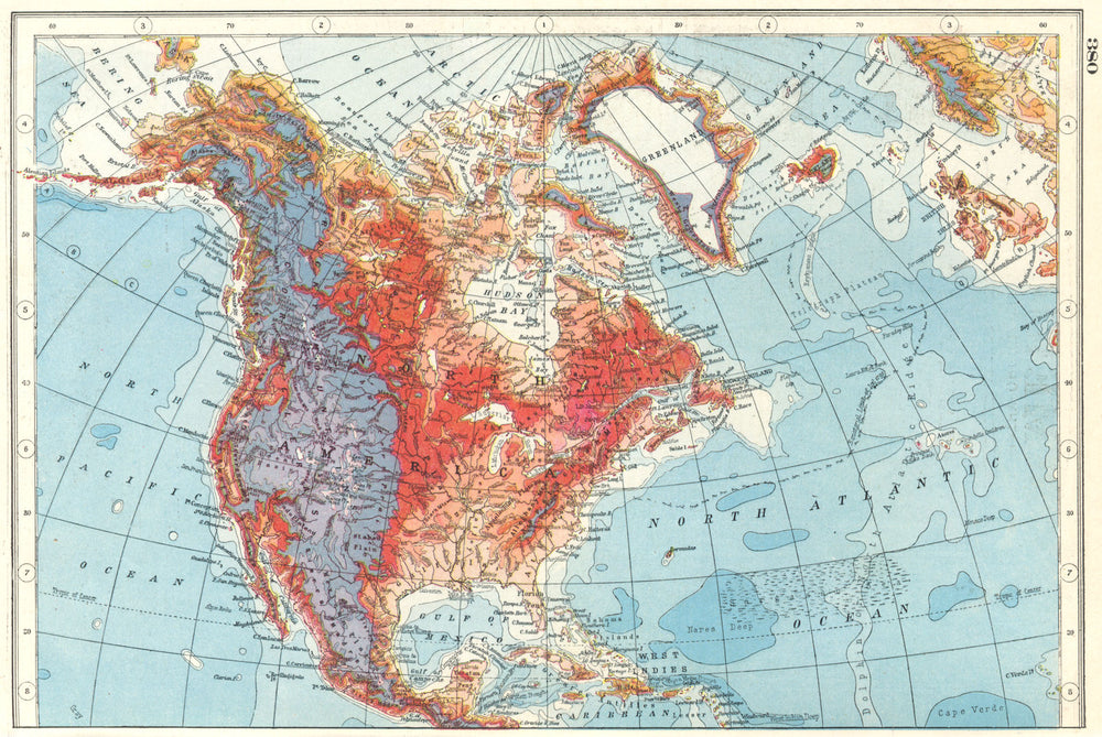 NORTH AMERICA RELIEF. Ocean depths mountain heights. HARMSWORTH 1920 old map
