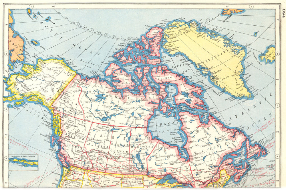 CANADA. Showing provinces. HARMSWORTH 1920 old antique vintage map plan chart