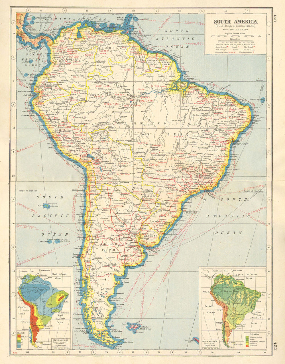 SOUTH AMERICA. Political & Industrial; Rainfall Vegetation. HARMSWORTH 1920 map