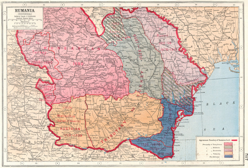 ROMANIA.Historical Transylvania Bessarabia Wallachia Moldavia Dobrudja 1920 map