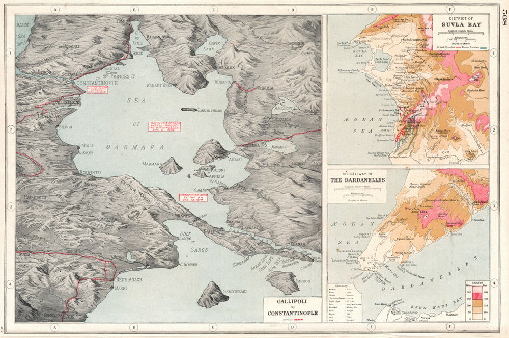 TURKEY. World War 1. Gallipoli to Istanbul;Suvla Bay; Dardanelles 1920 old map