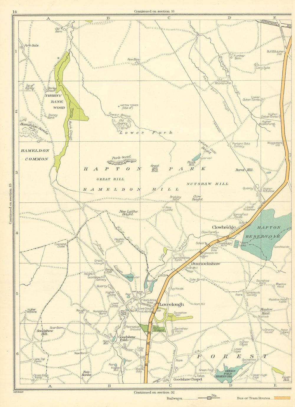 LANCS Clowbridge Dunnockshaw Loveclough Goodshaw Reservoir Burnt Hill 1935 map