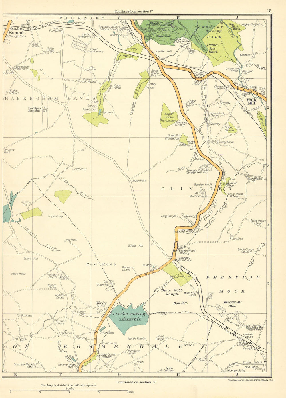 LANCASHIRE Rossendale Walk Mill Summit Red Moss Deerplay Moor 1935 old map