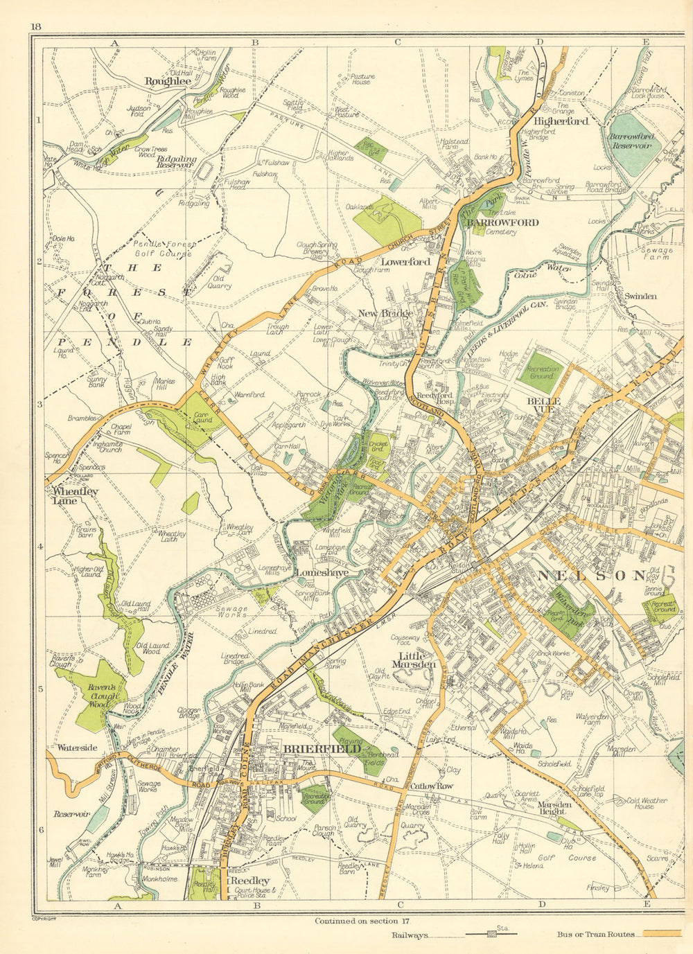 NELSON Brierfield Little Marsden Belle Wheatley Lane Barrowford 1935 old map