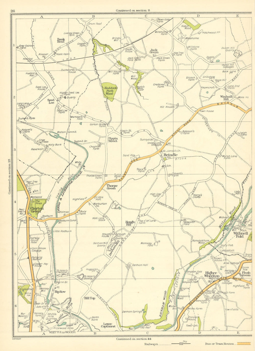 LANCASHIRE Clayton Green Haddock Park Wood Pippin Street Brindle Thorpe 1935 map