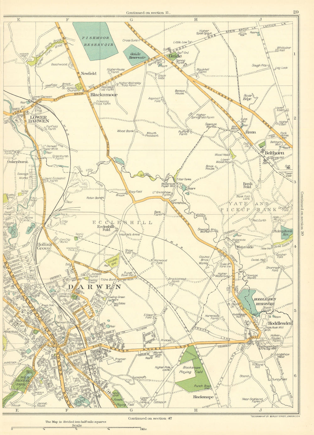 LANCASHIRE Darwen Lower Blackamoor Belthorn Hollin's Grove Hoddlesden 1935 map
