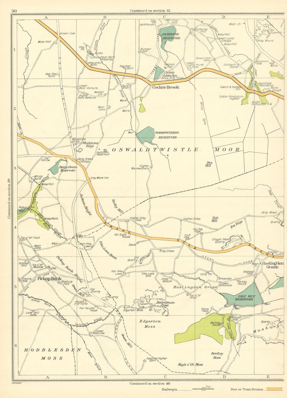 LANCS Oswaldtwistle Moor Cocker Brook Hoddlesden Moss Edgerton Bentley 1935 map