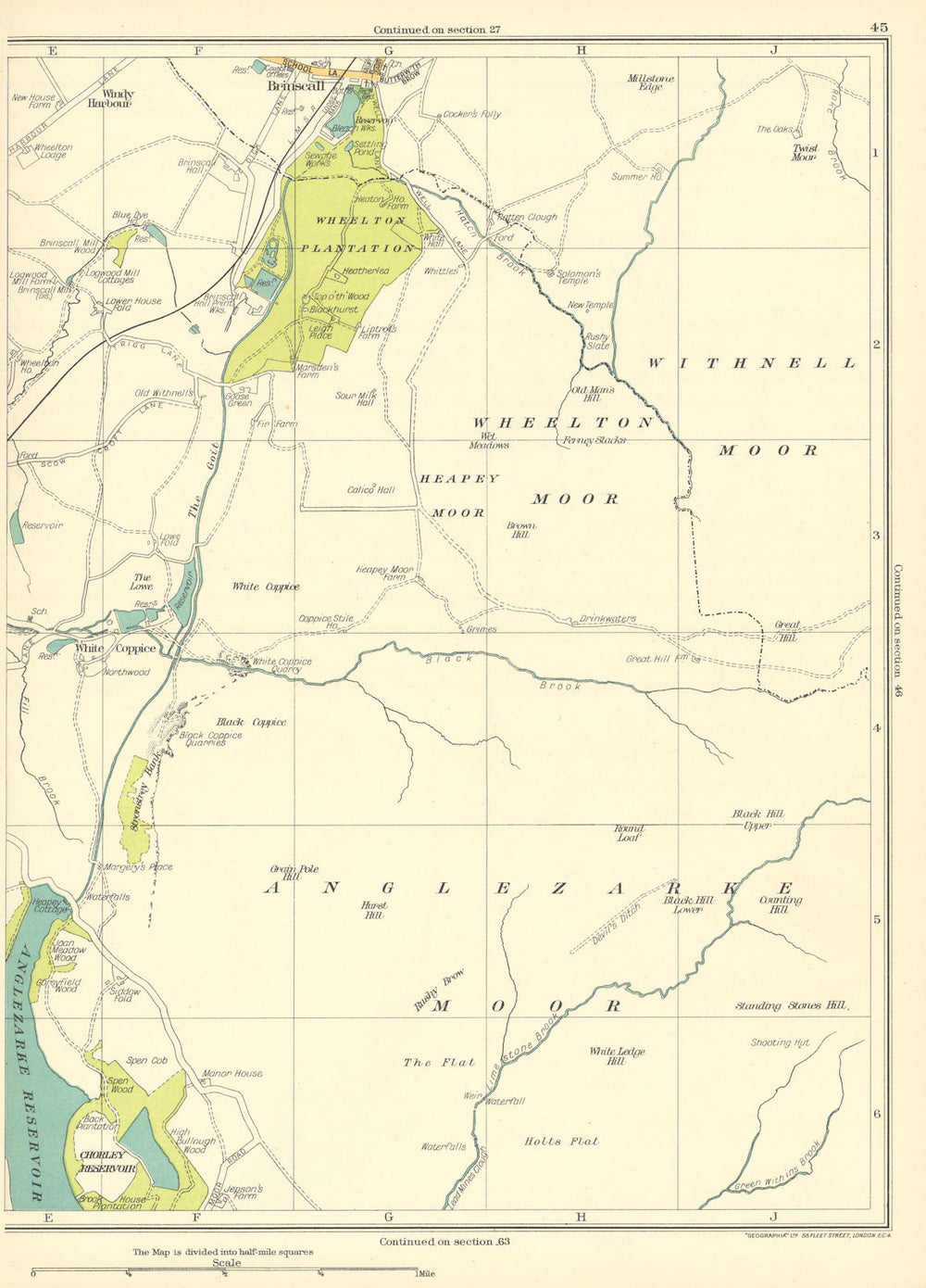 LANCS Anglezarke Moor Heapey Withnell Wheelton Plantations Brinscall 1935 map