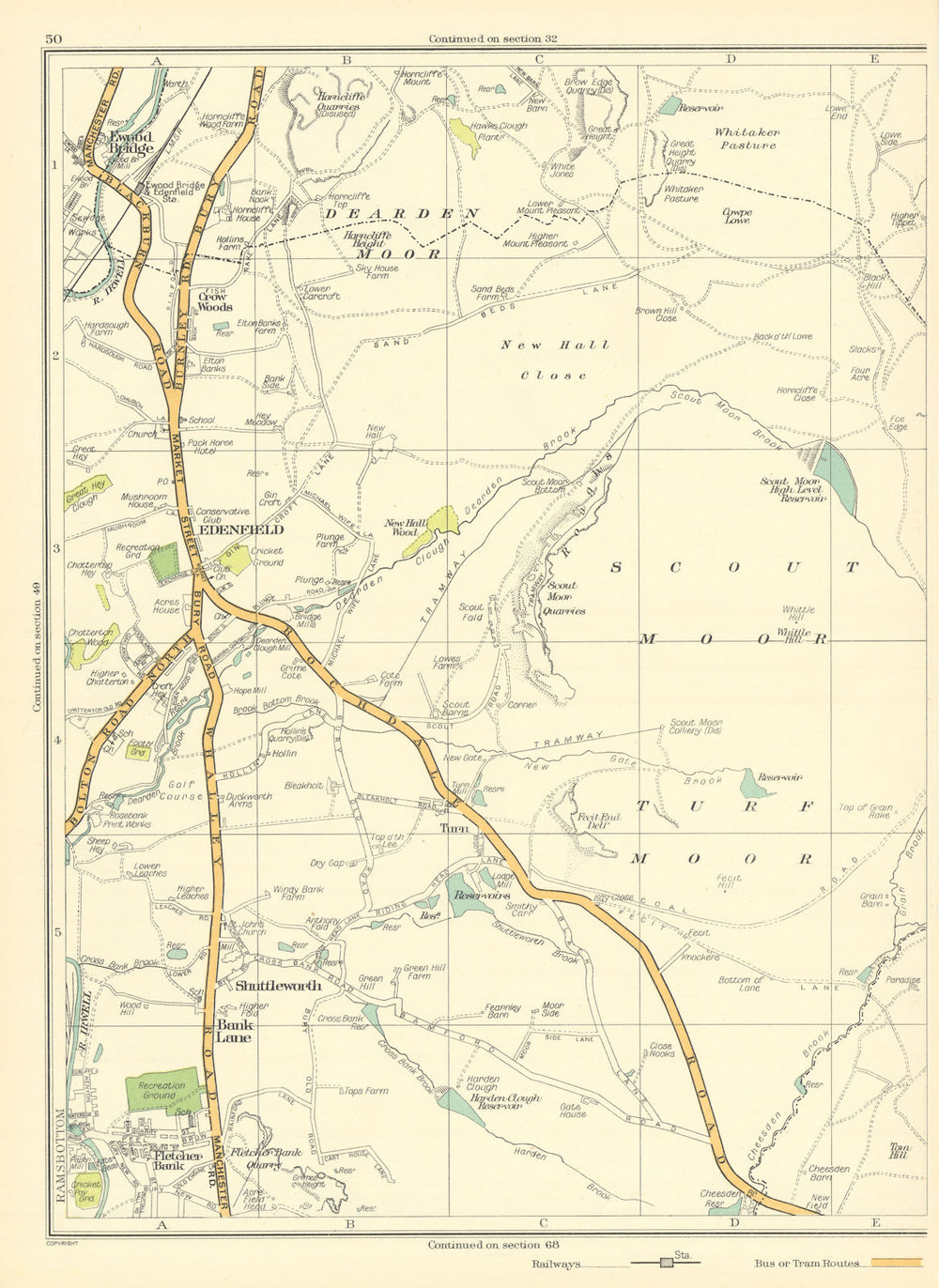 LANCASHIRE Bank Lane Shuttleworth Edenfield Ewood Bridge Fletcher bank 1935 map