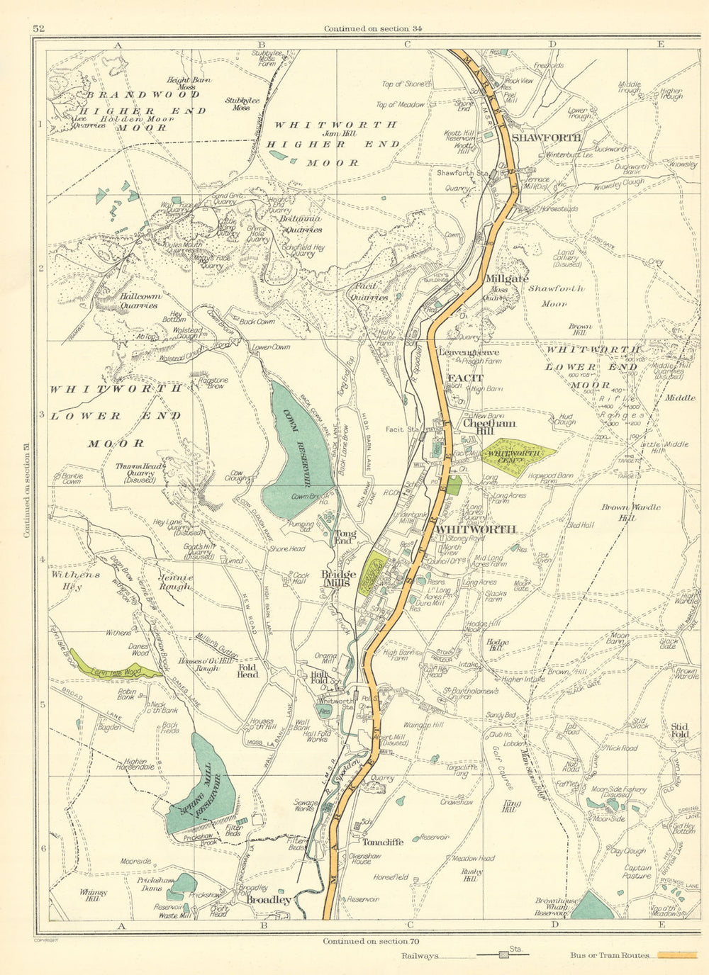 LANCASHIRE Shawforth Millgate Facit Cheetham Hill Whitworth Broadley 1935 map