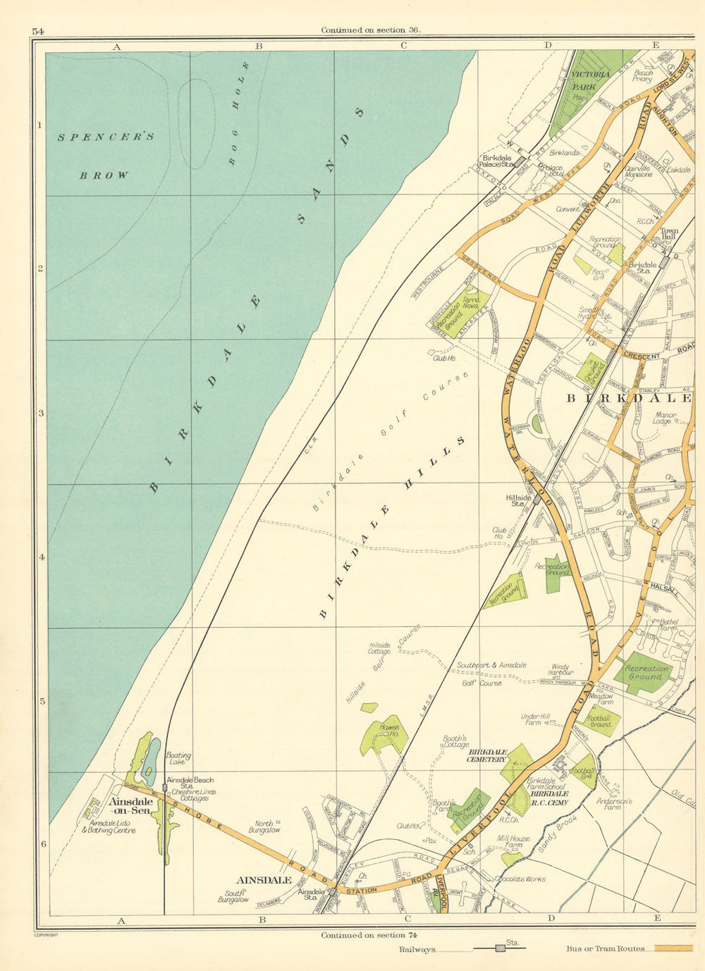 LANCASHIRE Southport Spencer's Brow Birkdale Ainsdale on Sea 1935 old map