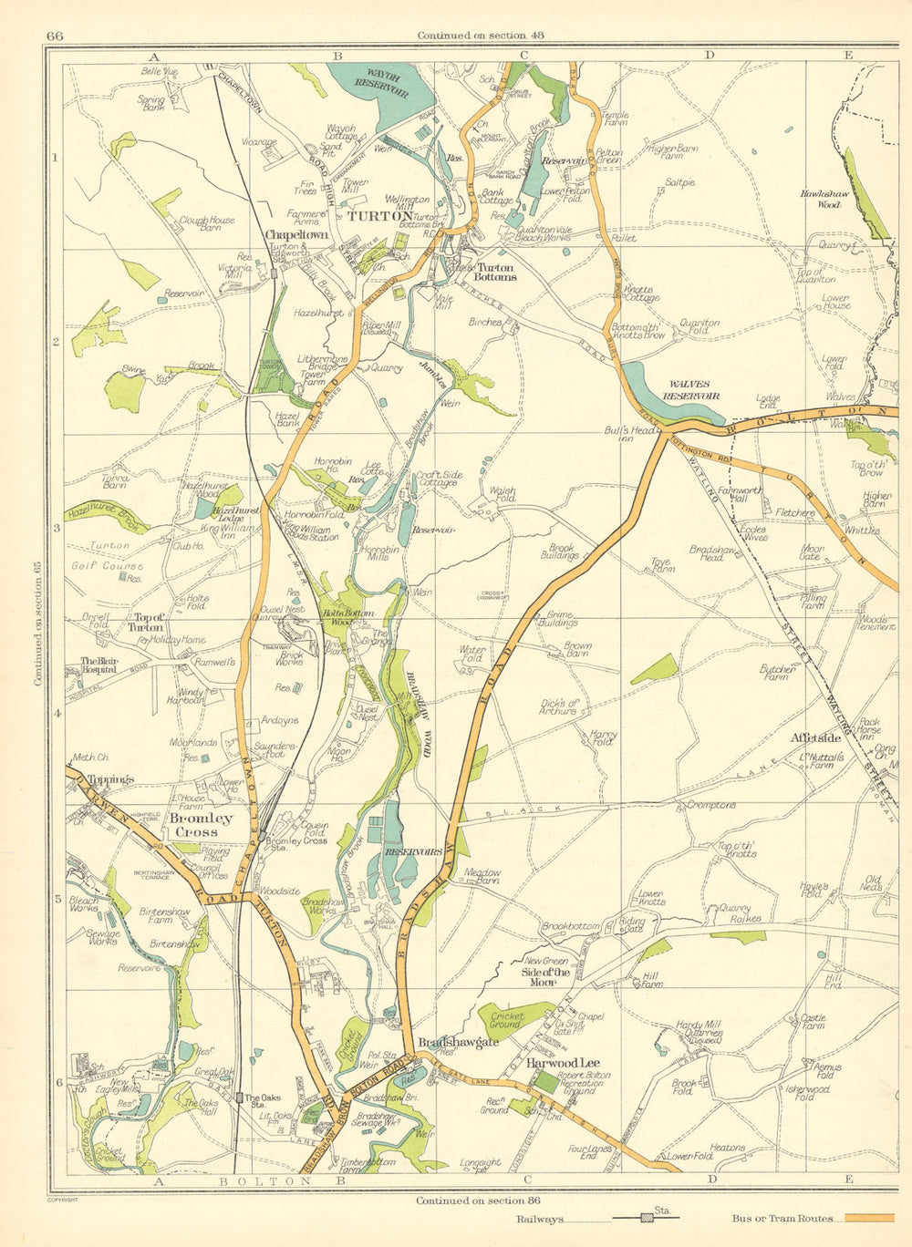 LANCASHIRE Bolton Turton Bromley Cross Harwood Lee Bradshawgate 1935 old map