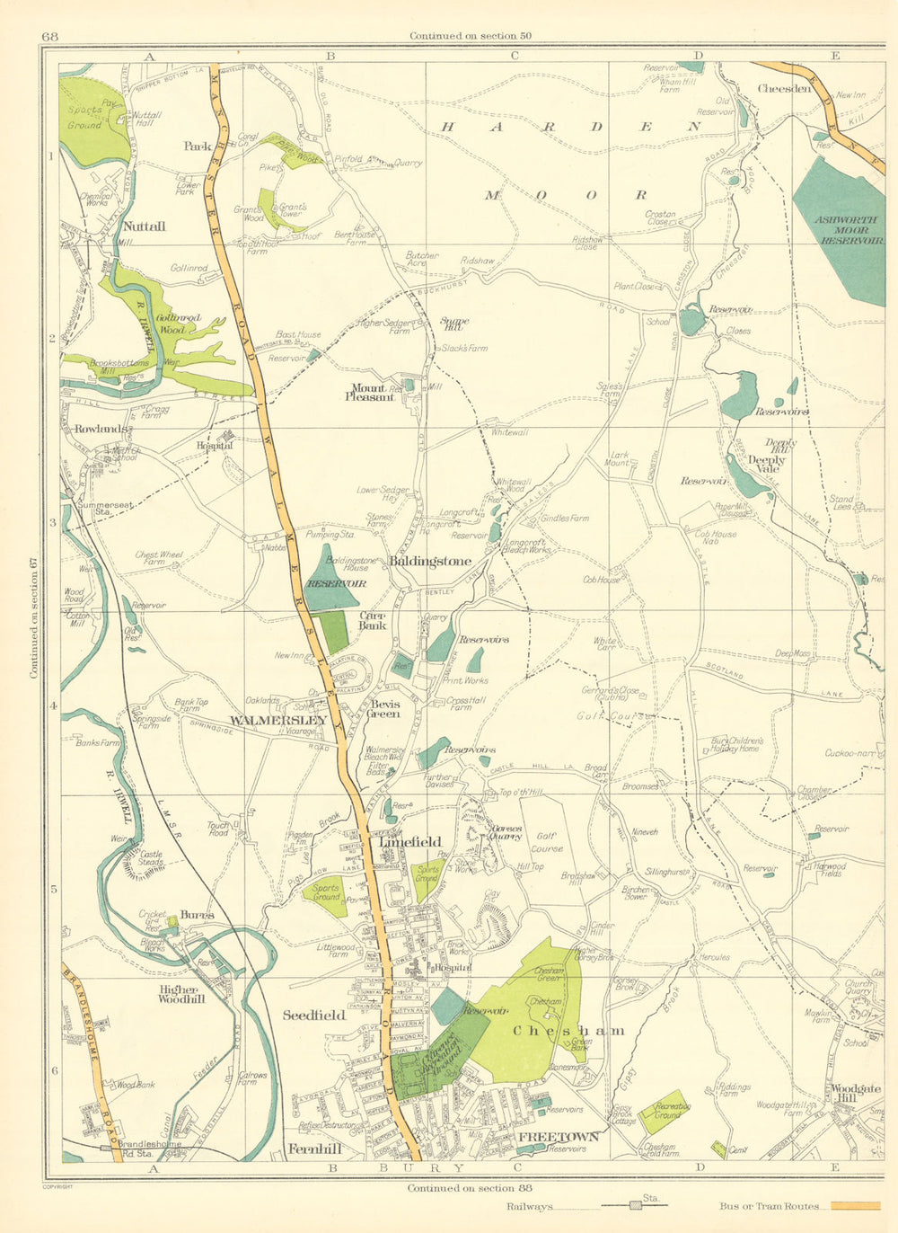 LANCASHIRE Bury Freetown Fernhill Seedfield Limefield Walmersley 1935 old map