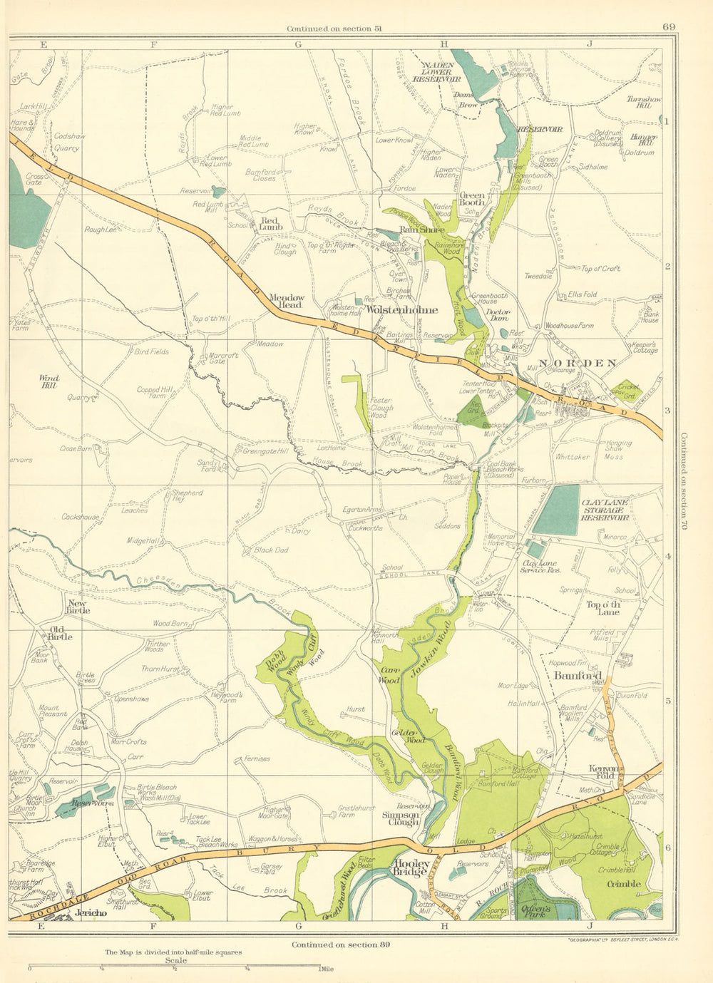 LANCASHIRE Hooley Bridge Simpson Clough Bamford Norden Wolstenholme 1935 map