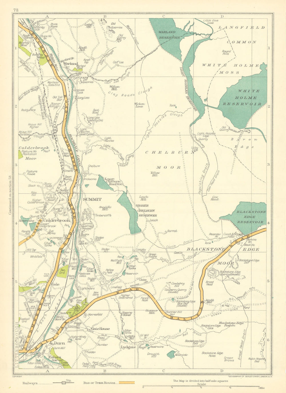 LANCS Littleborough Durn Chelburn Moor Summit Calderbrook Blackstone 1935 map