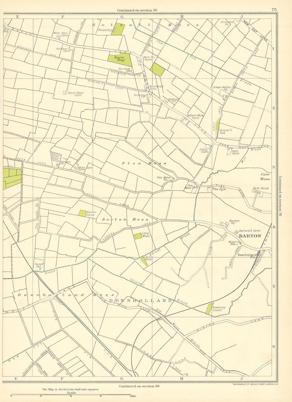 LANCASHIRE Downholland Barton Halsall Moss Rain Bag Carr Moss 1935 old map