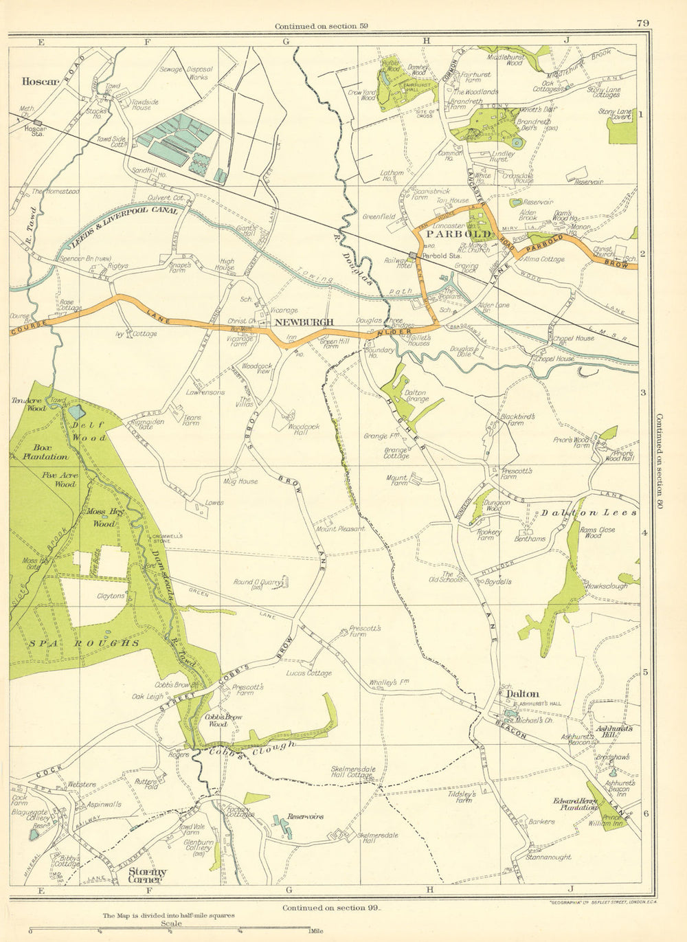 LANCASHIRE Spa Roughs Stormy Corner Dalton Newburgh Parbold Hoscar 1935 map