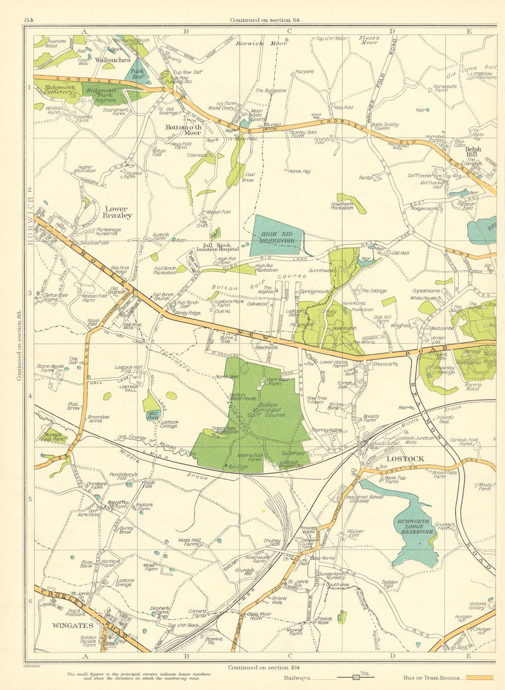 LANCASHIRE Bolton Lostock Wingates Lower Brazley Bottom O'Th' Moor 1935 map
