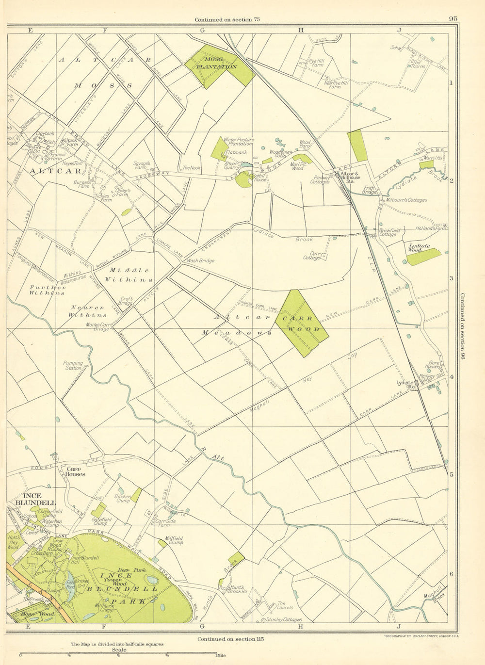 LANCASHIRE Ince Blundell Park Altcar Altcar Moss Carr Houses Carr Wood 1935 map