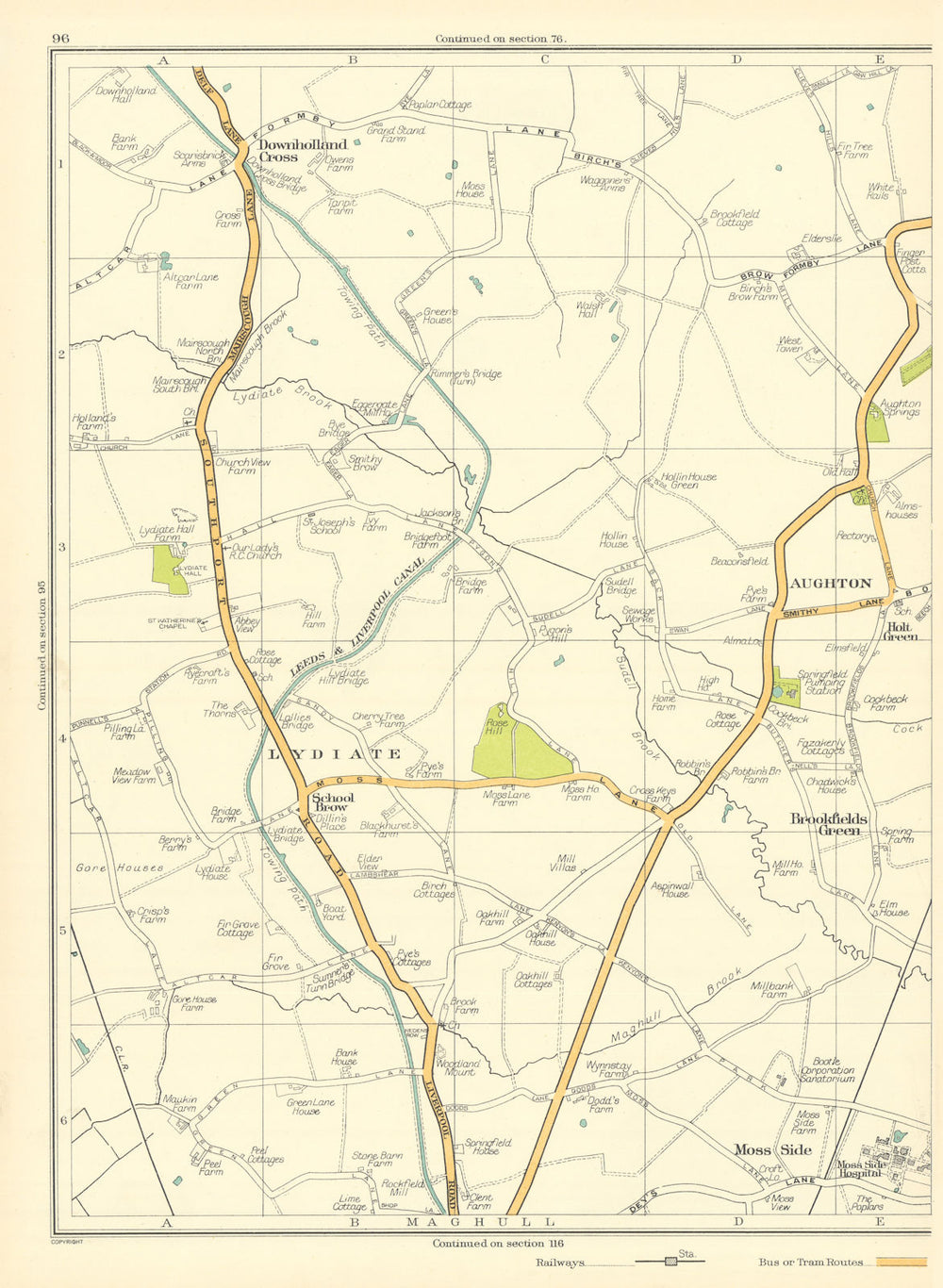 LANCASHIRE Lydiate Aughton Brookfields Green Downholland Cross Maghull 1935 map