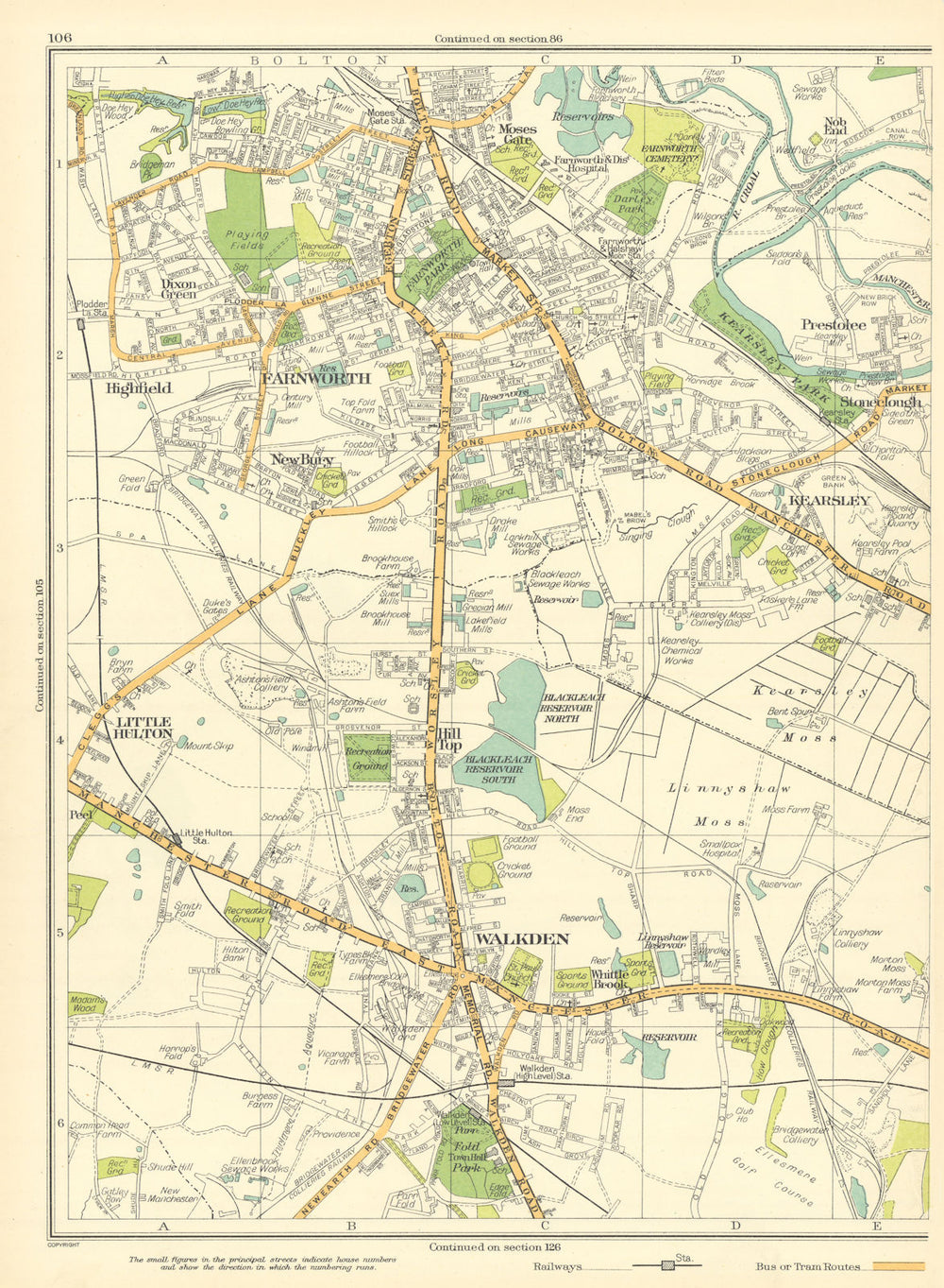LANCASHIRE Walkden Hilltop Little Hulton Farnworth Highfield Kearsley 1935 map