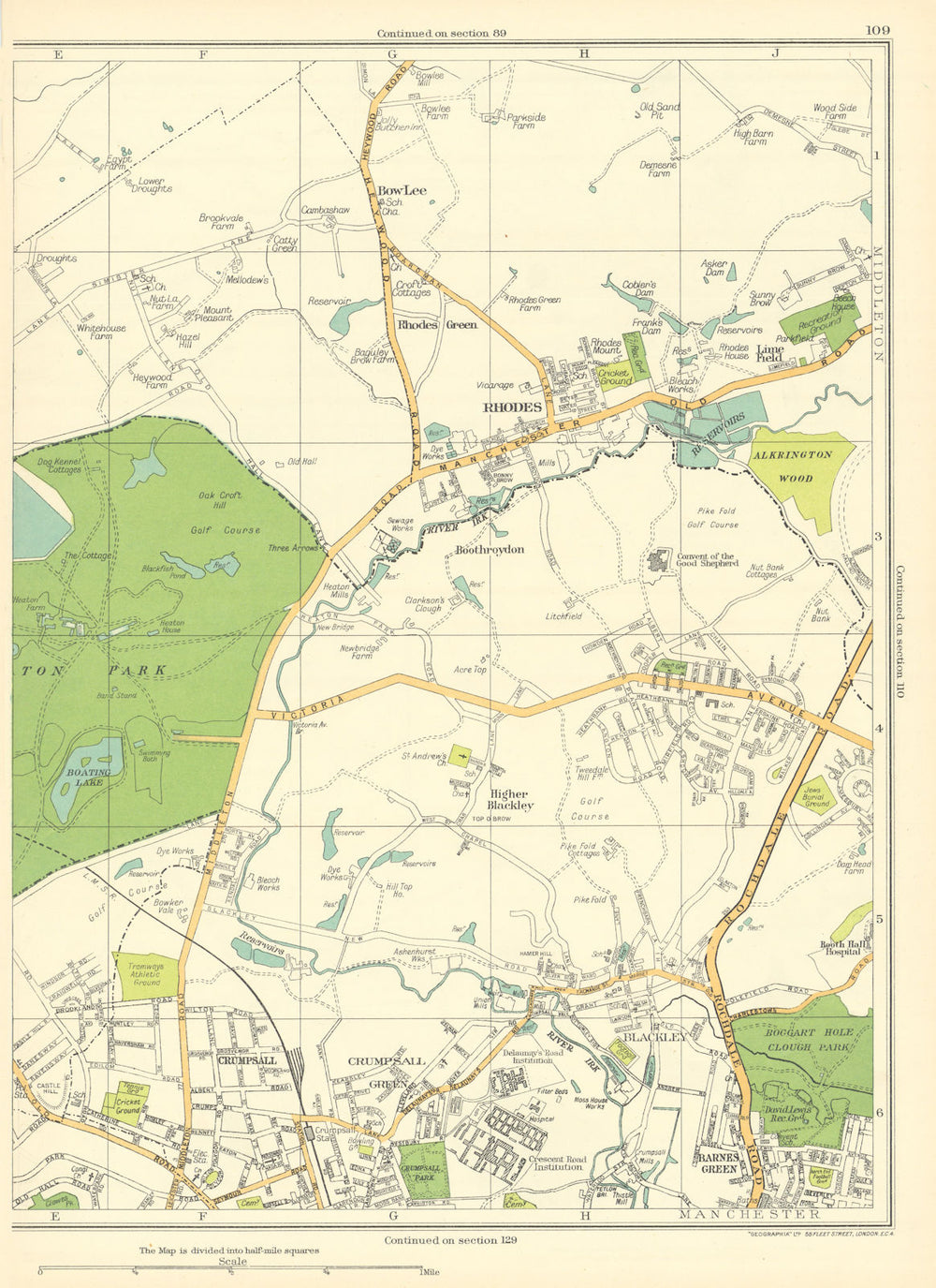 LANCS Manchester Rhodes Green Bowlee Crumpsall Blackley Barnes Green 1935 map