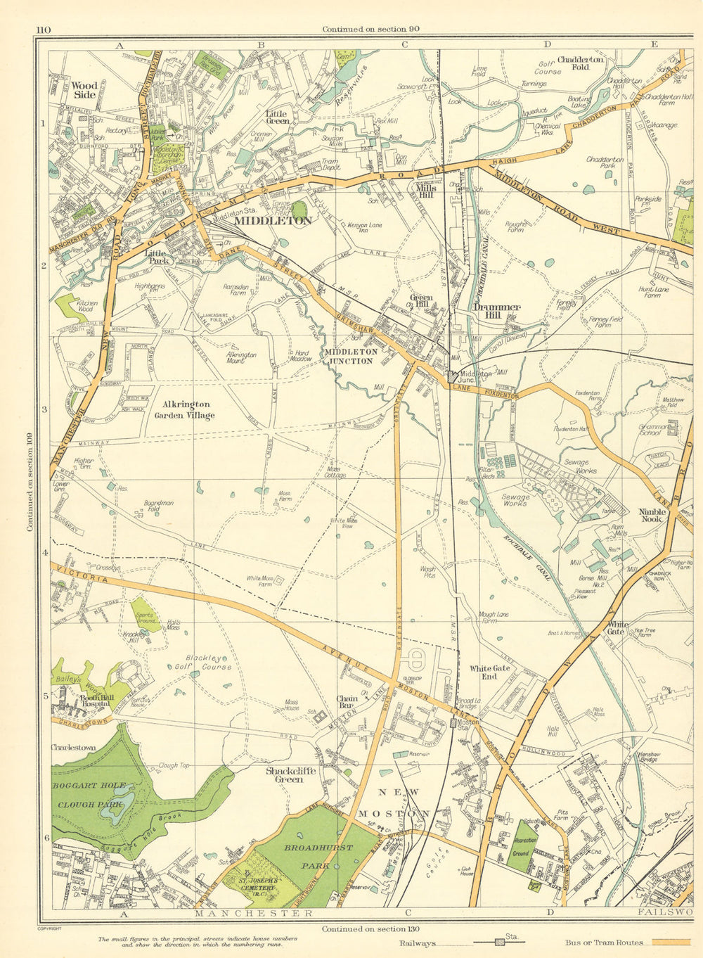 LANCASHIRE Middleton Manchester Failsworth Drummer Hill Moston Oldham 1935 map