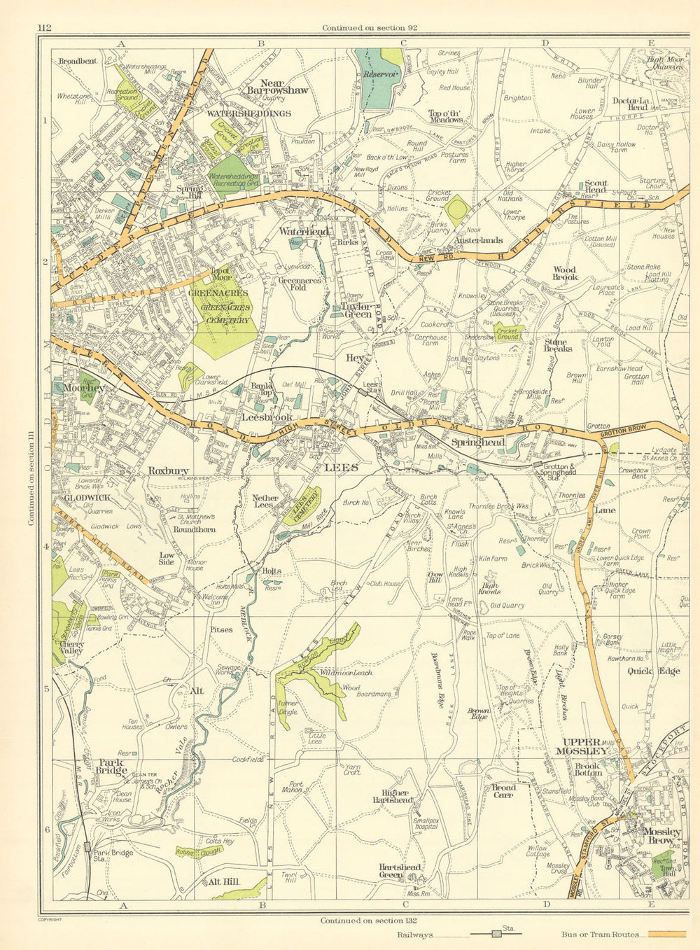 LANCS Oldham Upper Mossley Roxbury Lees Leesbrook Glodwick Alt Hill 1935 map