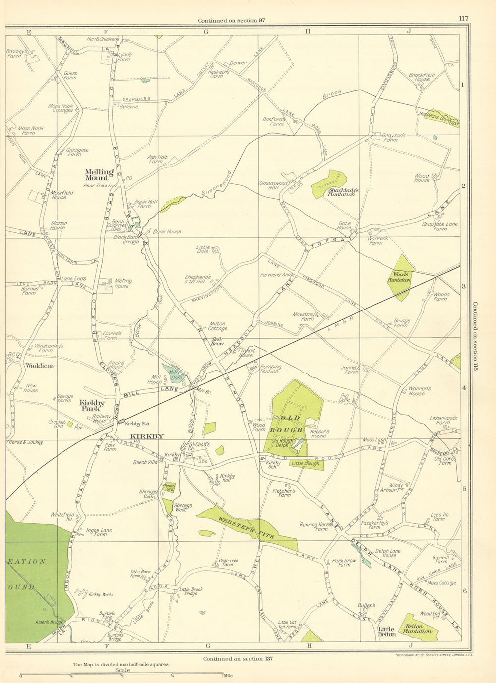 LANCASHIRE Melling Mount Kirkby Park Kirkby Waddicar Webster's Pits 1935 map