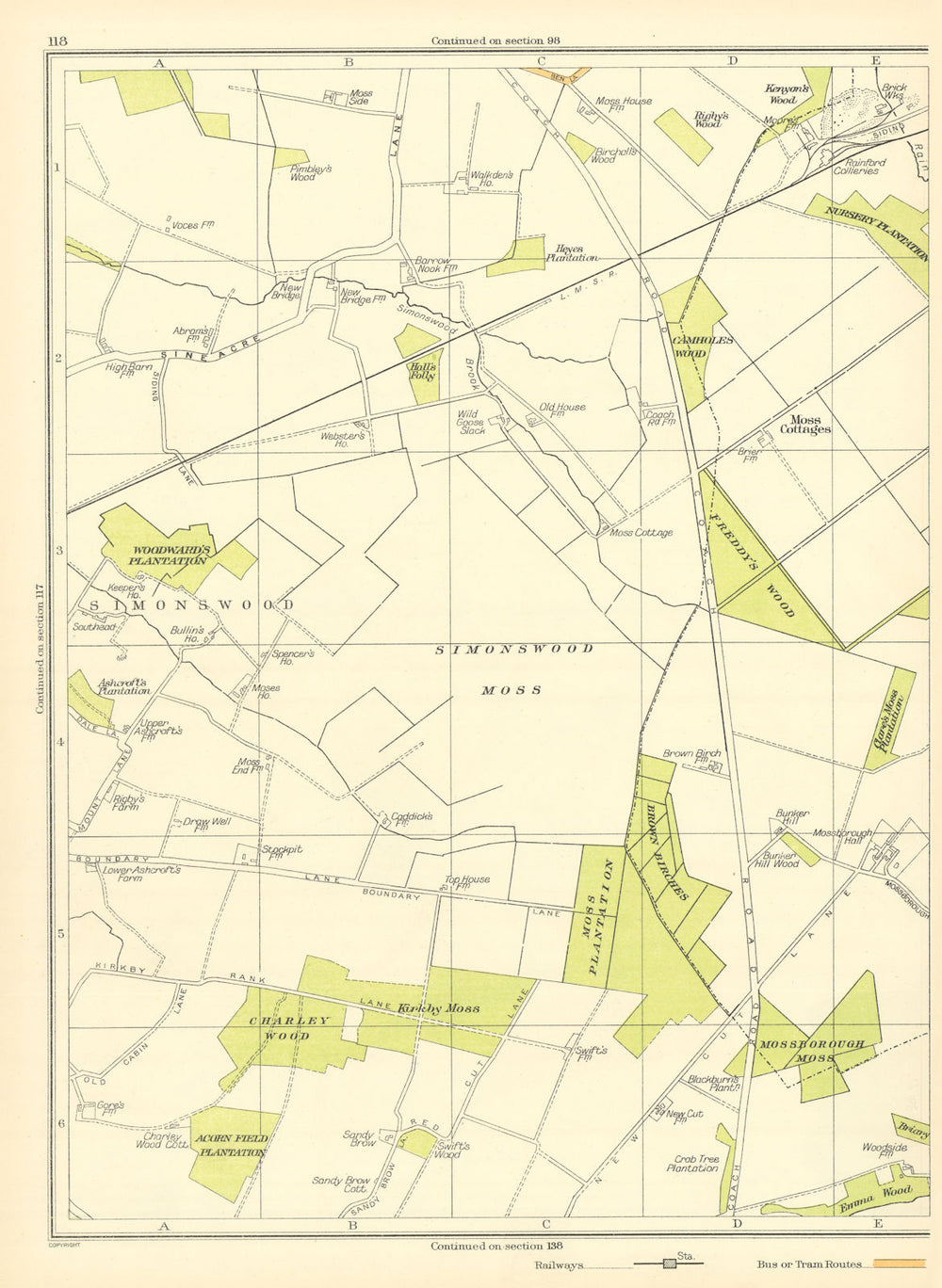 LANCASHIRE Simonswood Moss Charley Wood Moss Cottage Hall's Folly 1935 old map