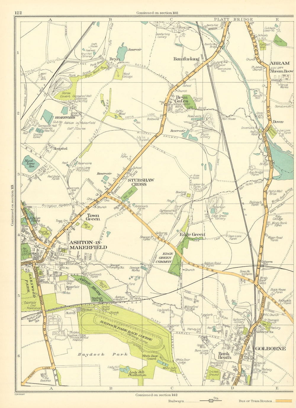 LANCS Ashton-in-Makerfield Stubshaw Cross Golborne Bank Heath Abram 1935 map