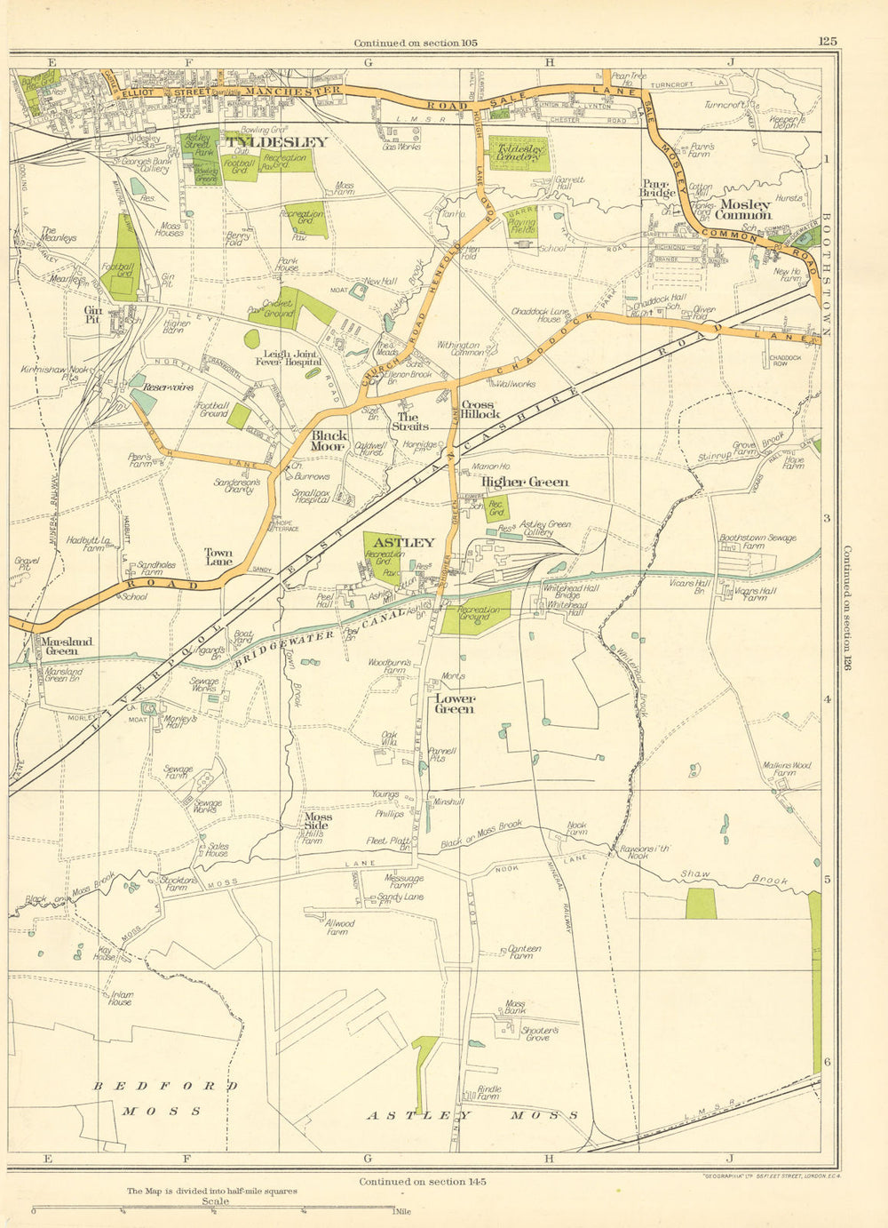 LANCASHIRE Bedford Moss Astley Moss Lower Green Astley Tyldesley 1935 old map