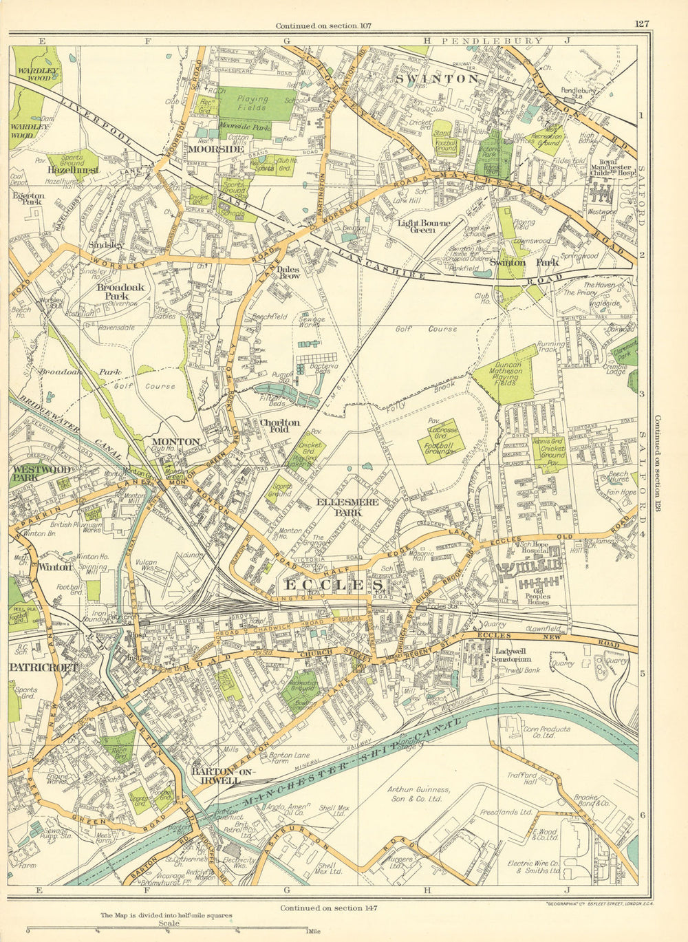 LANCASHIRE Eccles Barton-on-Irwell Patricroft Monton Moorside Swinton 1935 map