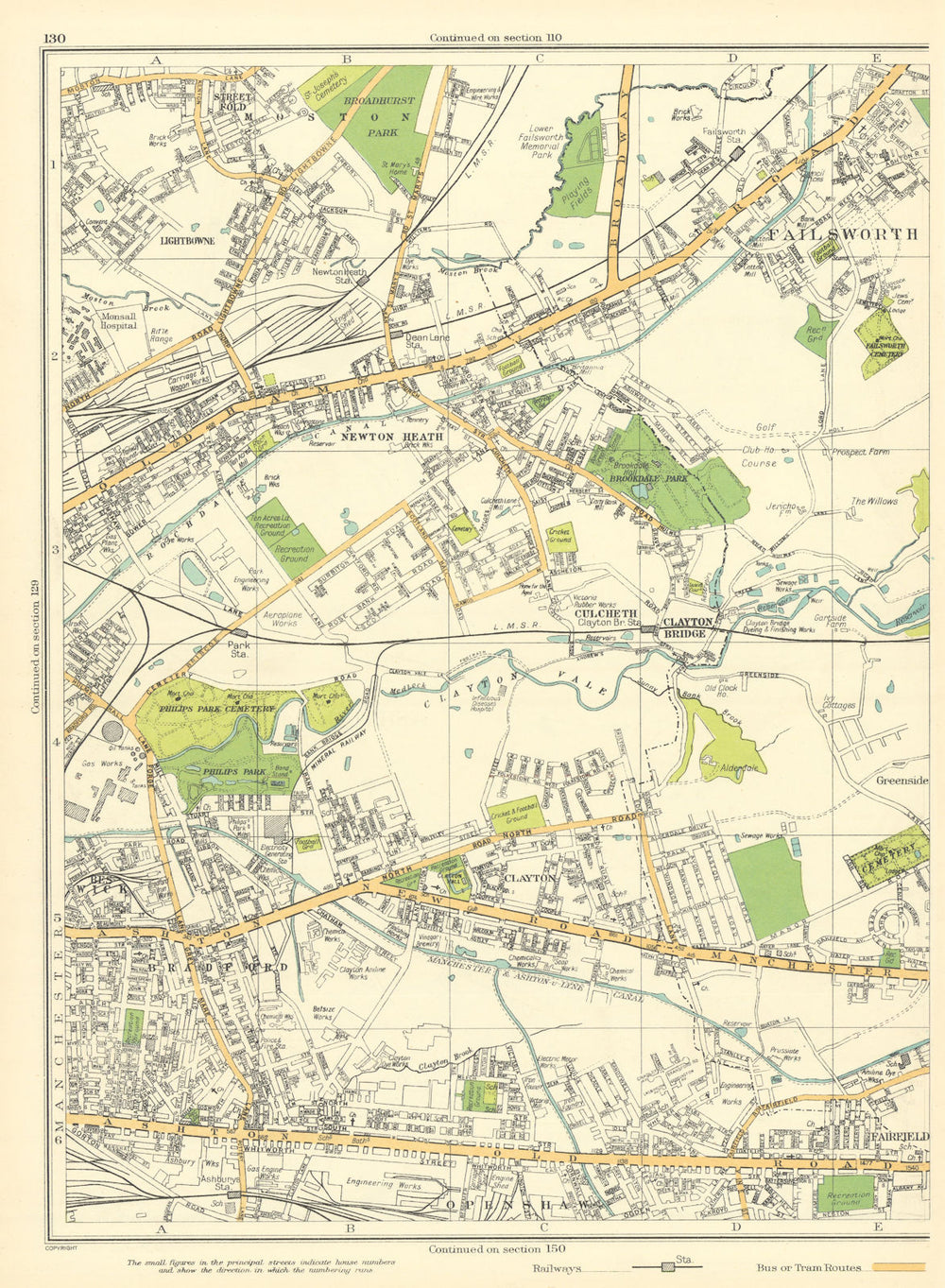 MANCHESTER Newton Heath Clayton bridge Culcheth Failsworth 1935 old map