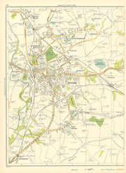 CHESHIRE Hyde Godley Flowery field Newton Wood Moor Gee Cross Woodley 1935 map