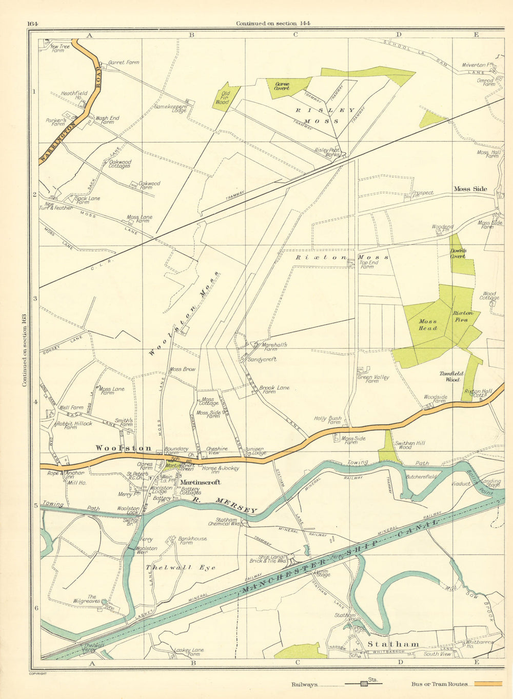 LANCS Risley Moss Woolston Moss Woolston Mersey Martinscroft Statham 1935 map