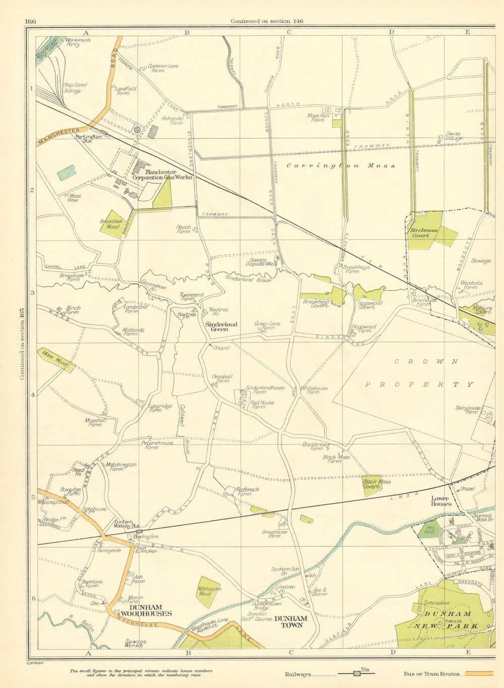 CHESHIRE Sinderland Green Dunham Woodhouses town New Park Lower Houses 1935 map