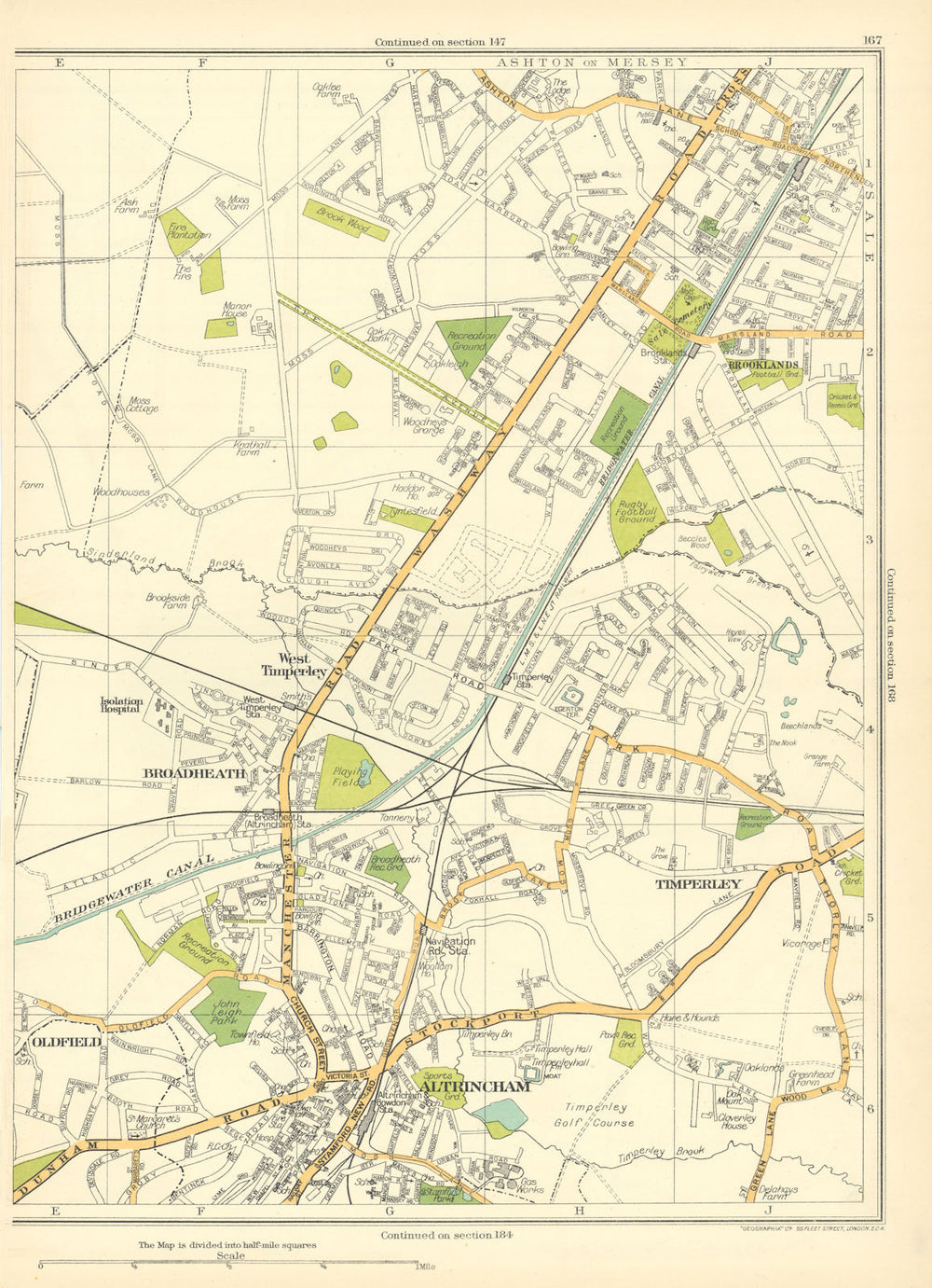 CHESHIRE Altrincham Timperley Oldfield Broadheath Ashton-on-Mersey 1935 map